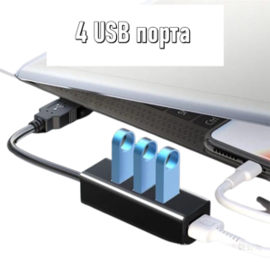USB хъб 1TECH с 4 порта, Черен - Image 3