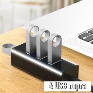 USB хъб 1TECH с 4 порта, Черен - Image 5