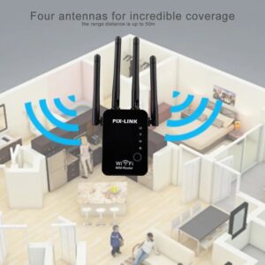 Усилвател за Wi-Fi мрежа PIX-LINK, Модел LV-WR16, 300mbps, 2 LAN Port, Повторител, Рипийтър, Ретранслатор, 4 антени, Черен - Image 8